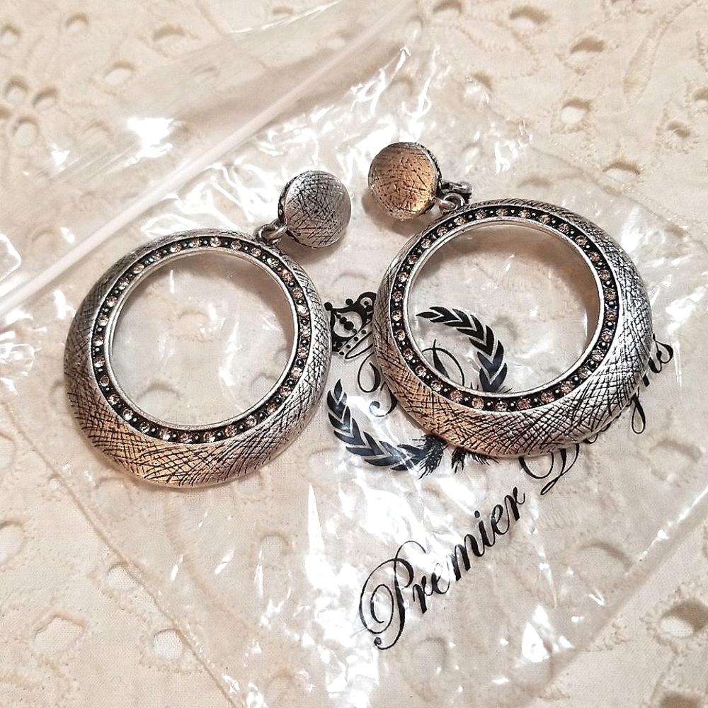 NEW Premier Designs Clip on Crystal Hoop Earrings